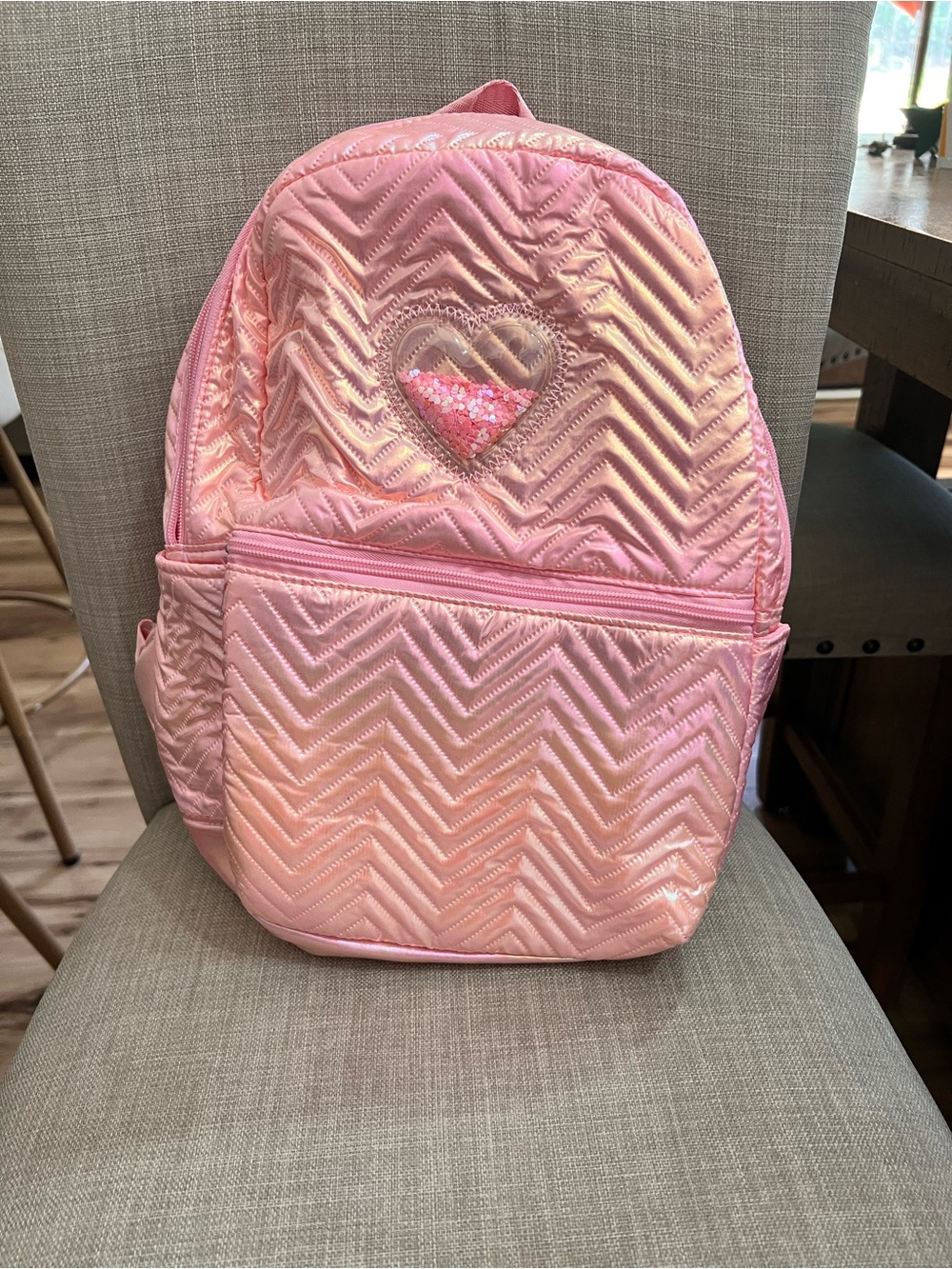 Girls Pink Quilted Heart Backpack with Sequin Detail